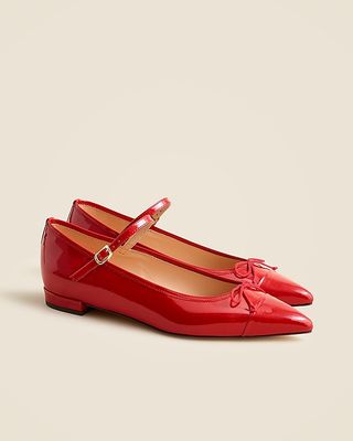 Pointed-Toe Mary Jane Ballet Flats in Italian Patent Leather