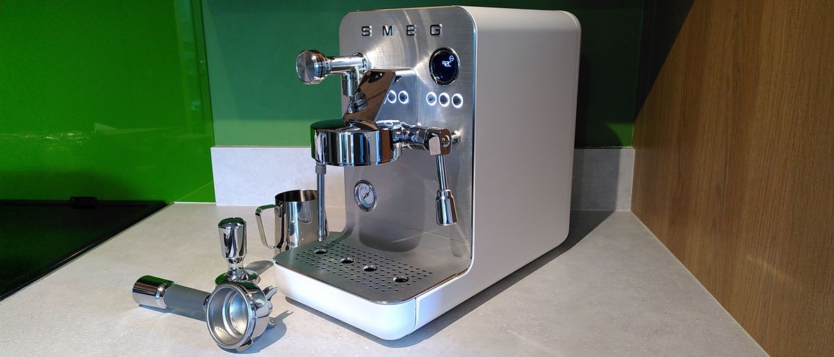 Smeg Mini Pro Espresso Coffee Machine with milk pitcher