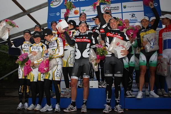 The podium, HTC - Columbia Women, Cervelo Test Team and Nederland Bloeit