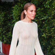 Jennifer Lopez wearing a sheer crochet dress