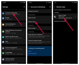 Screenshots of Settings menus on Samsung Galaxy Z Flip 5