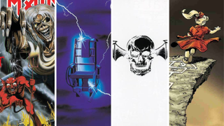 Album covers of Iron Maiden's Number of the Beast, Metallica's Ride the Lightning, Avenged Sevenfold's self-titled album and Korn's Follow the Leader