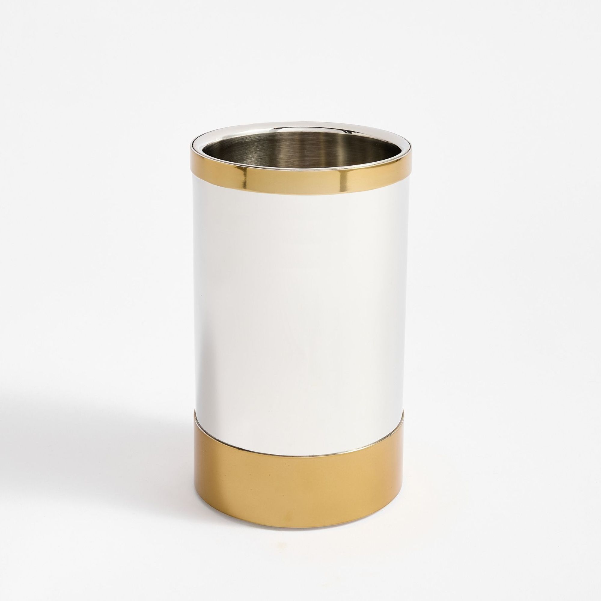 Silver wine chiller with gold base and rim