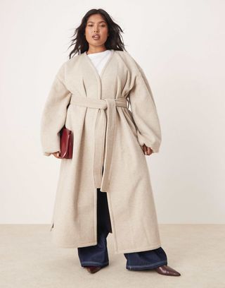 Asos Design Curve Lightweight Longline Formal Coat in Oatmeal