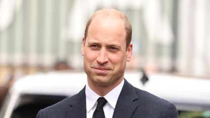 Prince William, Duke of Cambridge, wearing black as a mark of respect following the Duke of Edinburgh’s passing, visits 282 East Ham Squadron, Air Training Corps in East London on April 21, 2021 in London, England