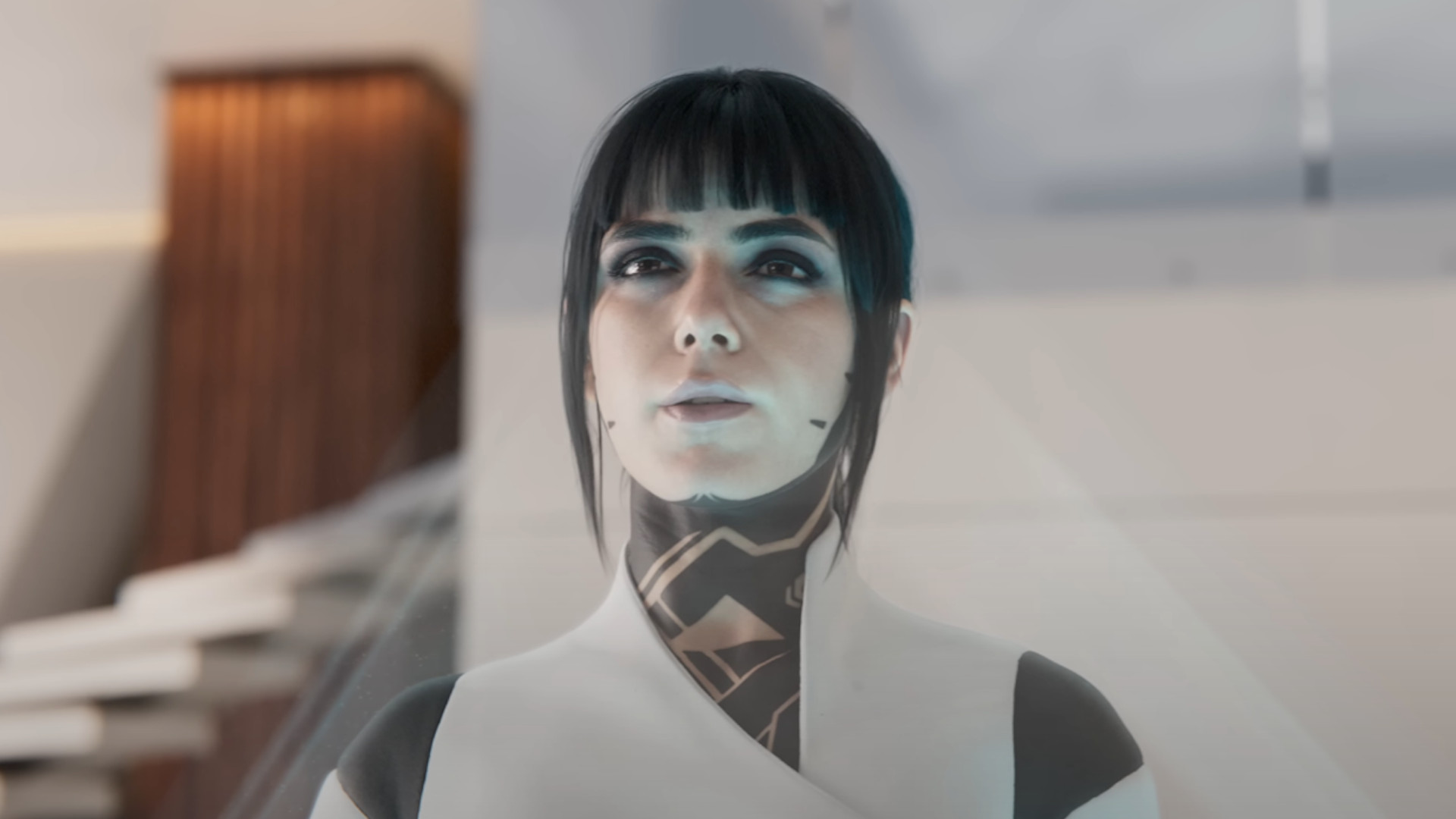 A woman with tattoos looking up during the trailer for Call of Duty: Black Ops 7.