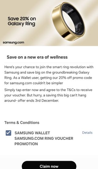 Samsung Live Blog 2024, screenshot of the Galaxy Ring promo on Samsung Pay