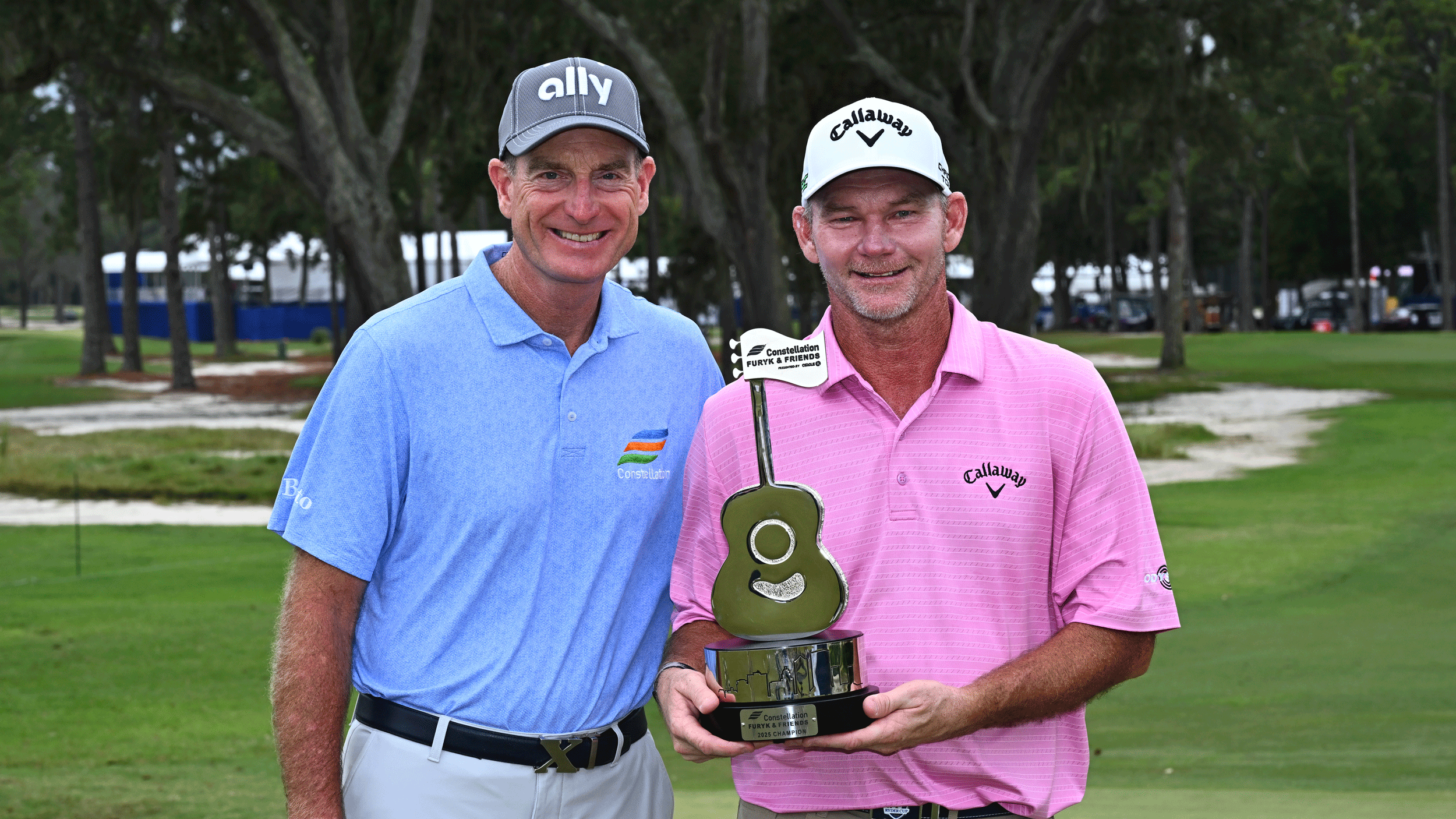Jim Furyk (left) and Tommy Gainey after the latter's win at the Constellation Furyk &amp;amp; Friends in 2025