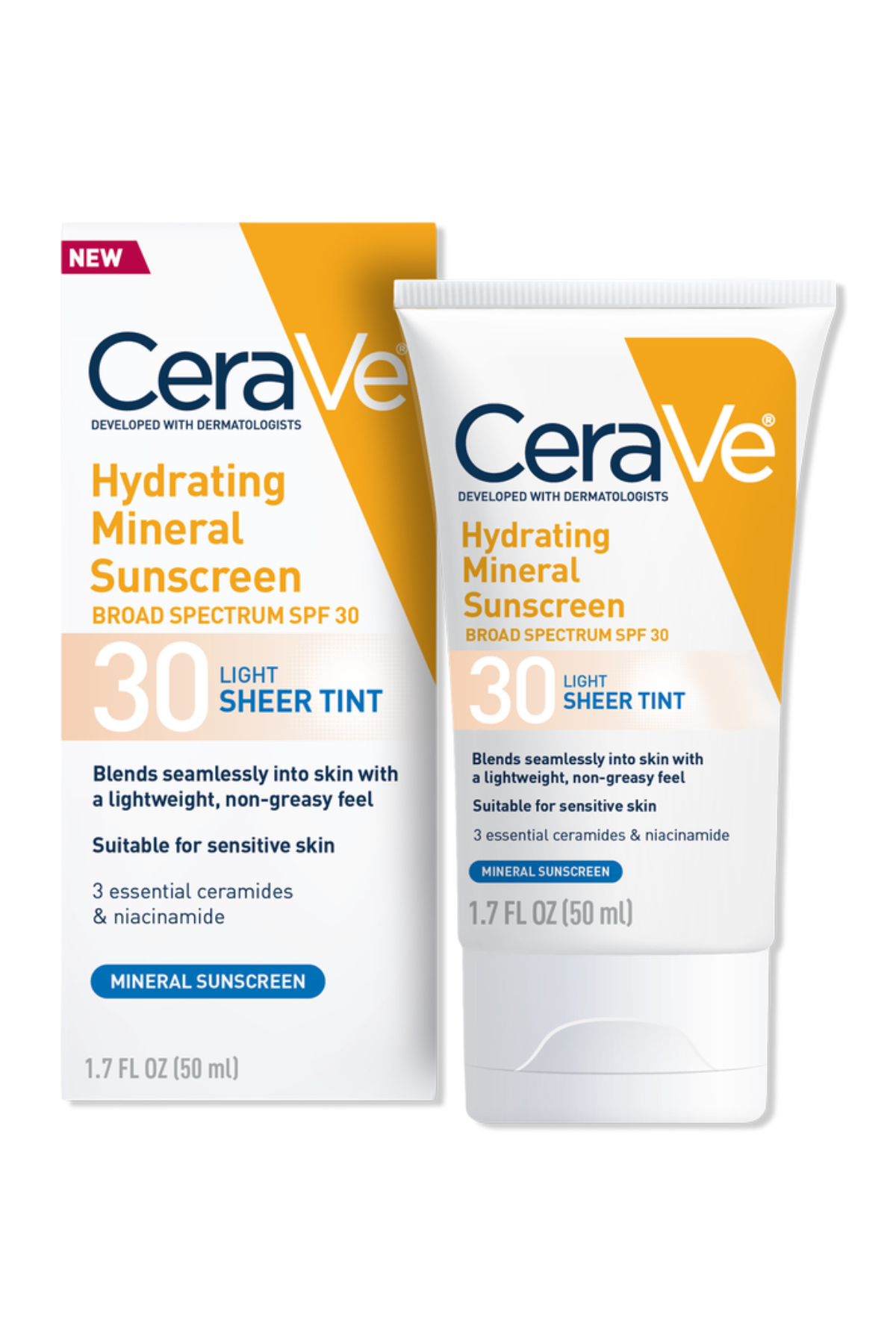 A bottle of CeraVe Hydrating Mineral Sunscreen.