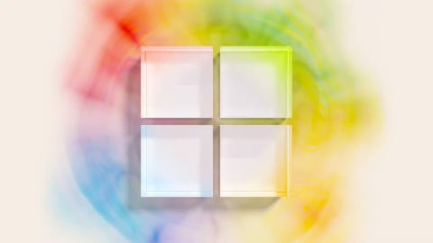 Microsoft logo on a rainbow background