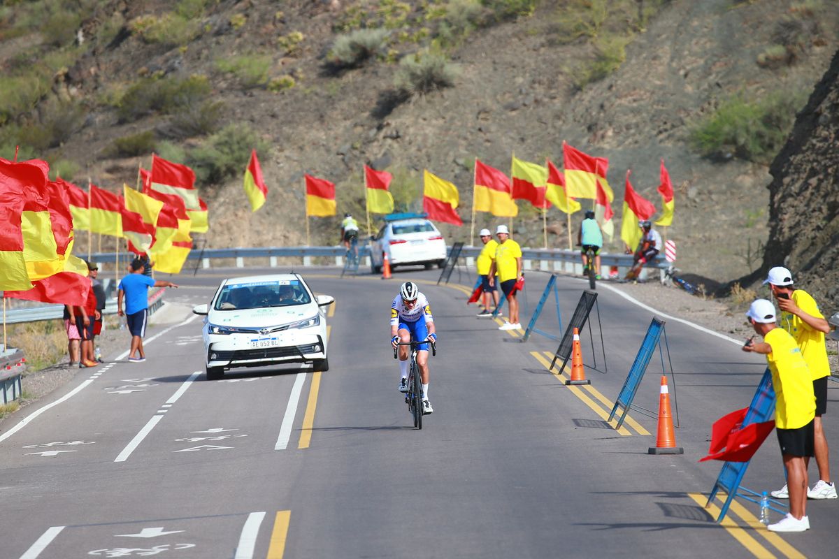 Pieter Serry heads along one of the straight sections