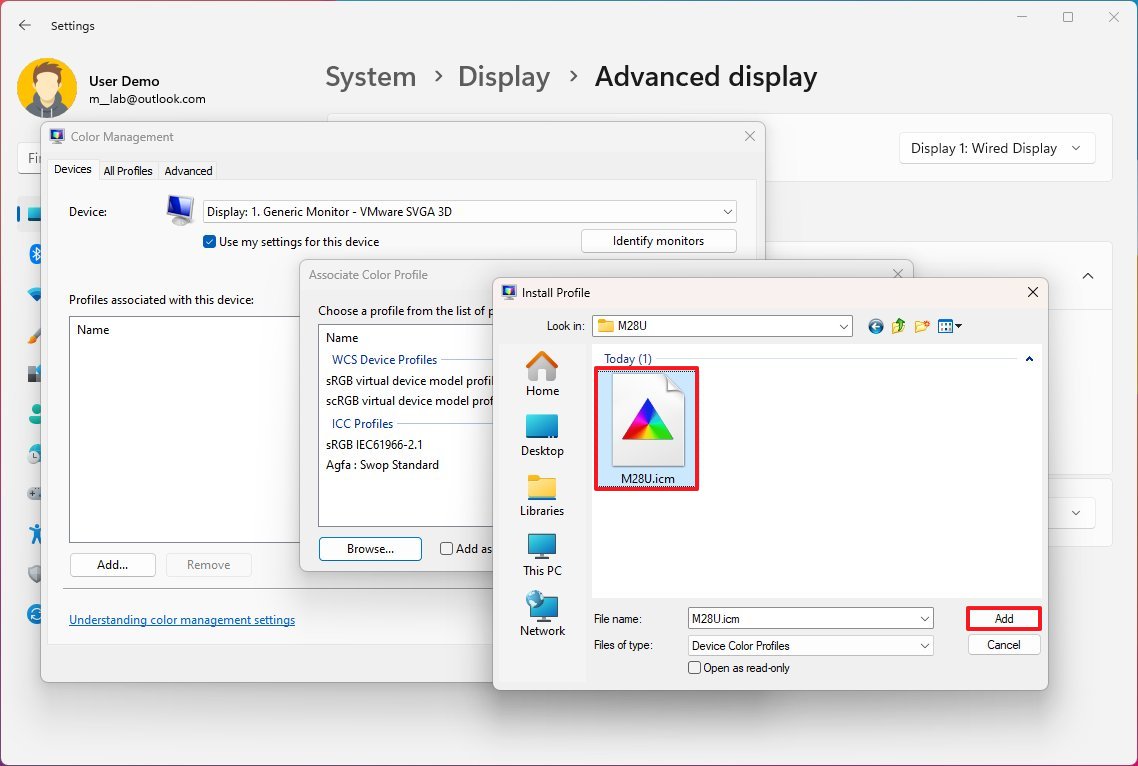 Change color profile on Windows 11