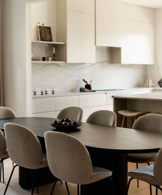 modern japandi kitchen with large dining table
