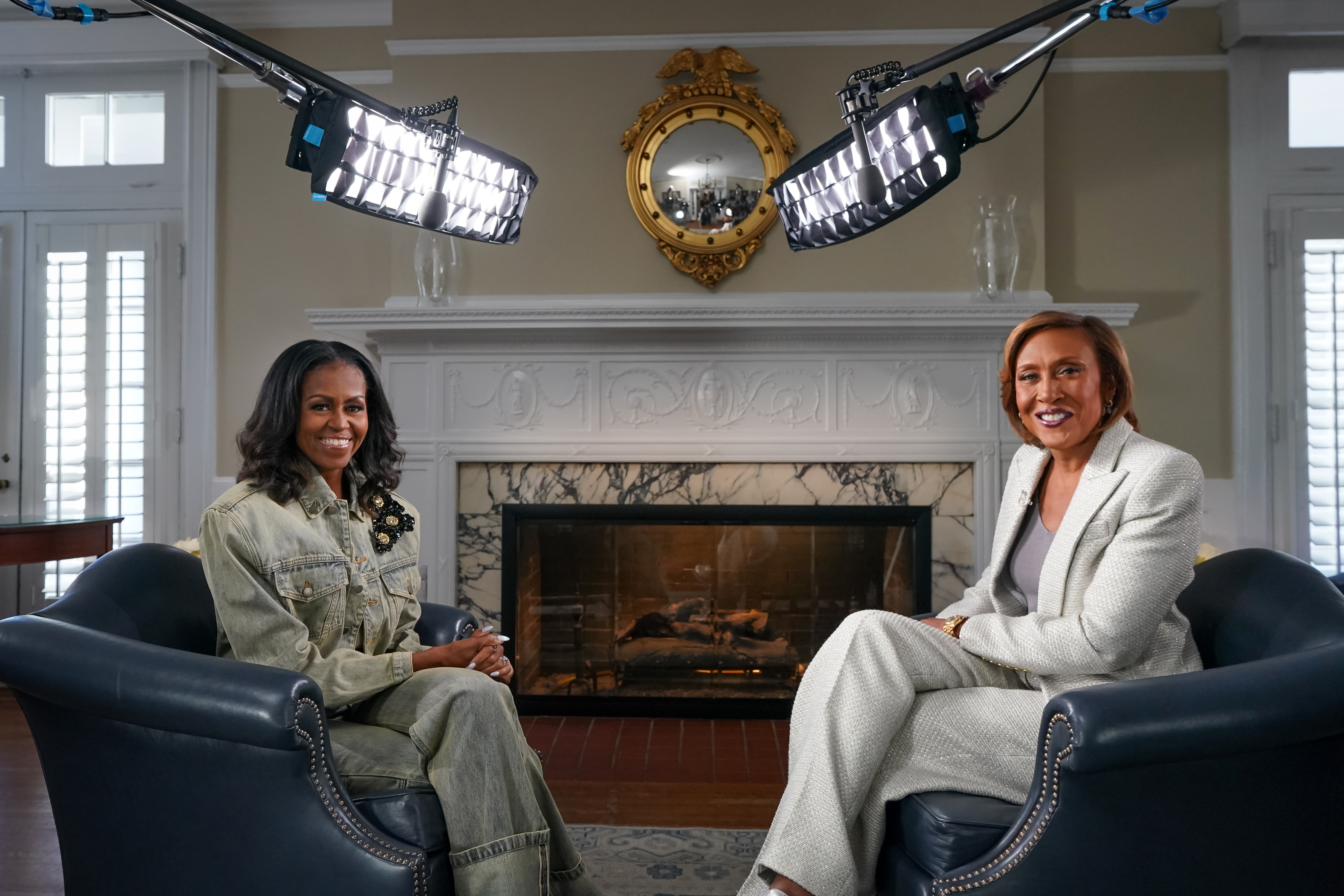 Michelle Obama joined Robin Roberts for an exclusive interview while wearing a double-denim outfit