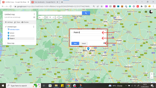 Google My Maps open in Google Chrome, showing where to add titles, description and photos to your map