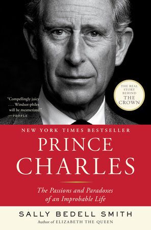 prince charles by sally bedell smith book cover with a photo of charles in black and white