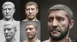 Voshart fed Artbreeder a colorized model of the Roman emperor Philip the Arab, who ruled from A.D. 244 249, to help the neural net create a realistic skin color for the emperor's portrait.