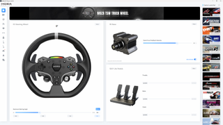 The Moza pit house software, with adjustment sliders for wheel angle, force feedback intensity and more