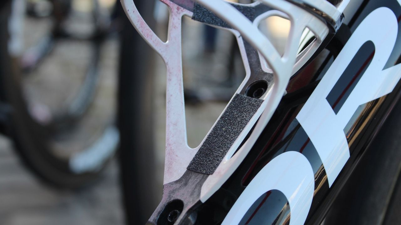 Cofidis was one of a few teams using grip tape inside the bottle cages in hopes of keeping the bottles in said cages