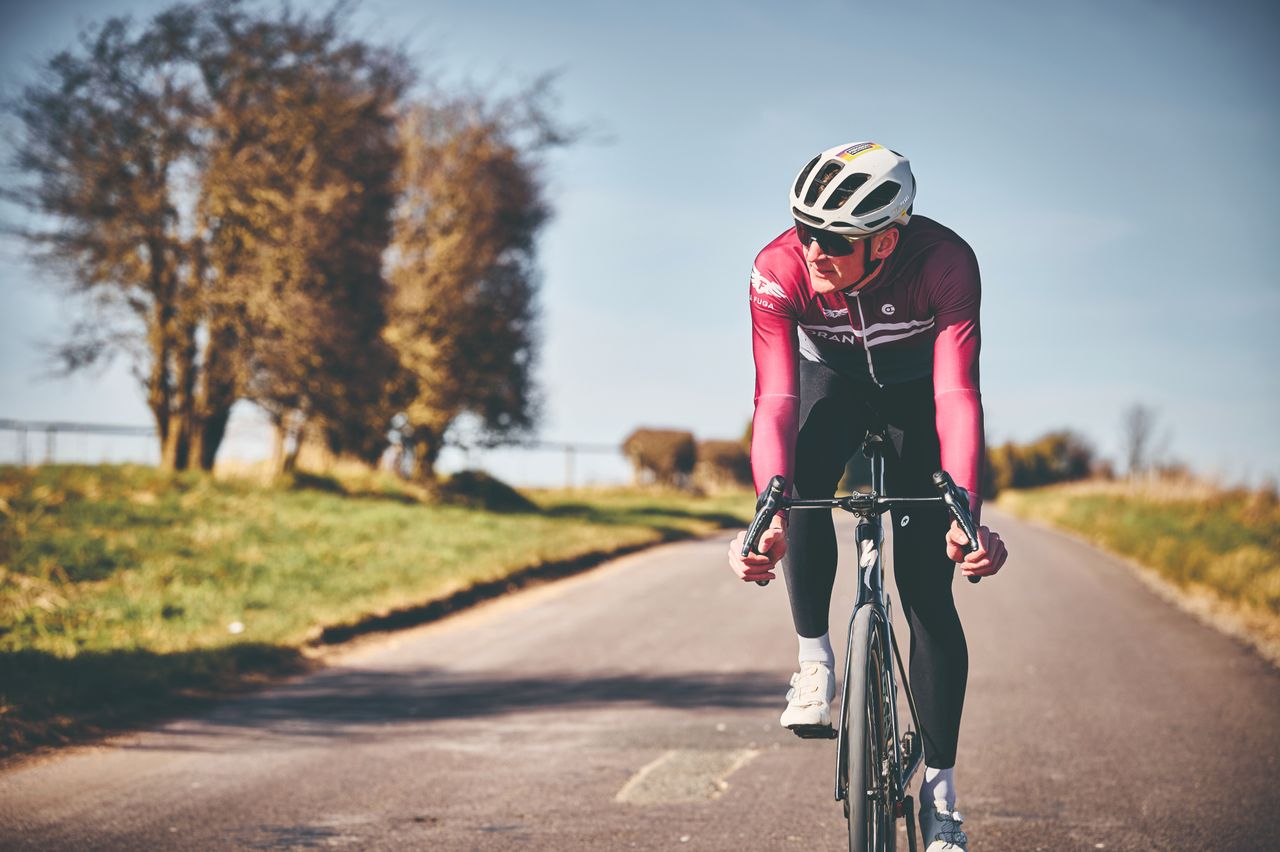 rider in spring clothing on a sunny but cold day