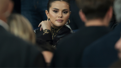 Selena Gomez attends the Ligue 1 Uber Eats match between Paris Saint-Germain and Olympique de Marseille at Parc des Princes on September 24, 2023 in Paris, France