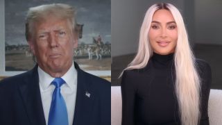Donald Trump gives a speech on his YouTube channel; Kim Kardashian on The Kardashians.