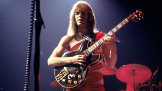 Steve Howe from Yes performs live on stage at Madison Square Garden in New York in September 1978