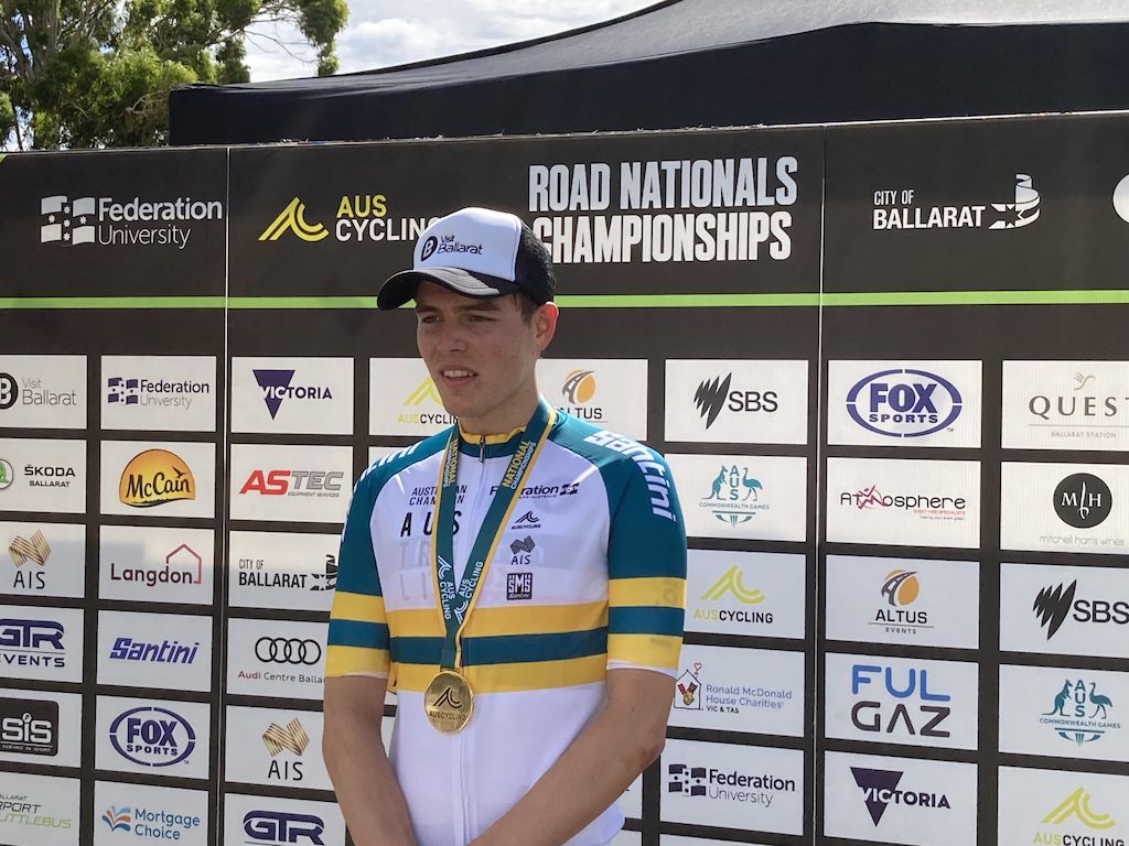 Carter Turnbull wins the U23 individual time trial at the Australian Road National Championships in 2022