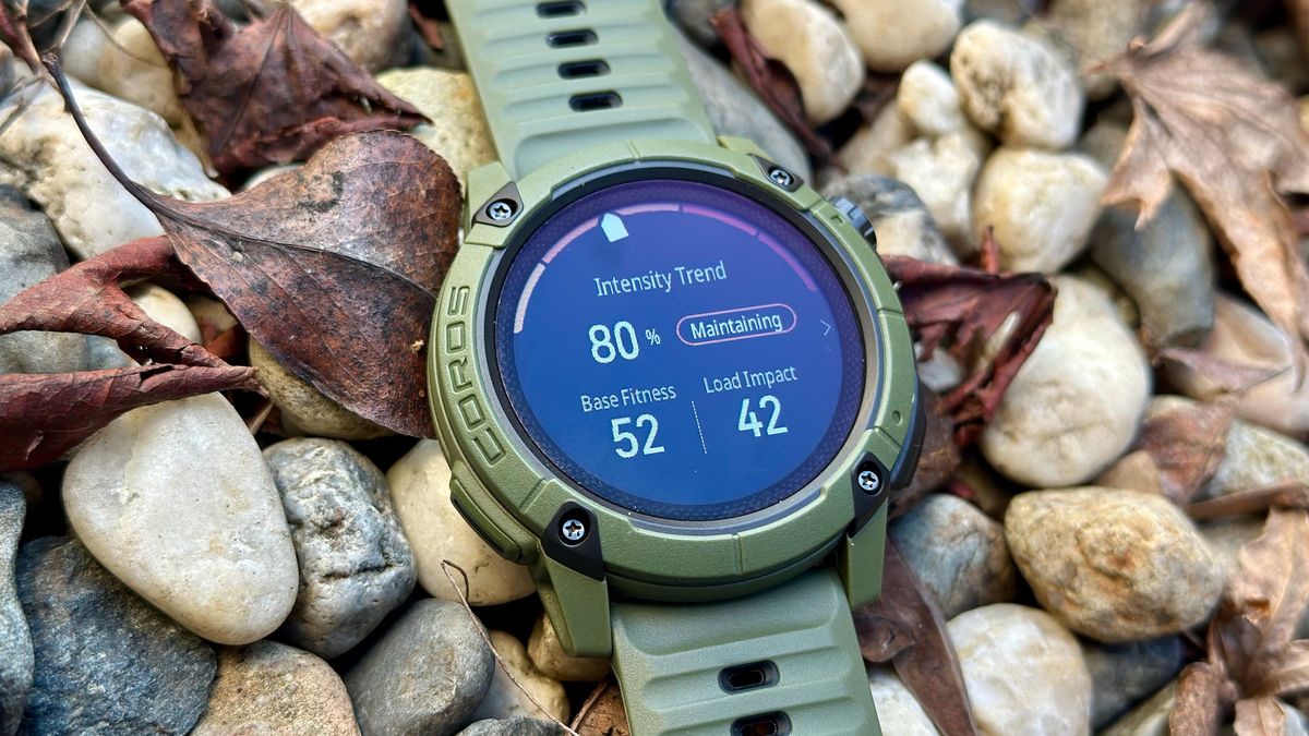 The Training Status widget on the COROS NOMAD showing the current Intensity Trend, Base Fitness, and Load Impact.