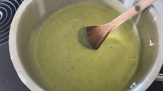 Pea and mint soup in one of the pans from the Zwilling Passion Stainless Steel Pot Set