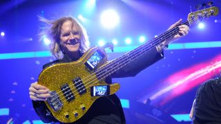 Tom Hamilton of Aersosmith performs onstage during the 2012 iHeartRadio Music Festival at the MGM Grand Garden Arena on September 22, 2012 in Las Vegas, Nevada. 