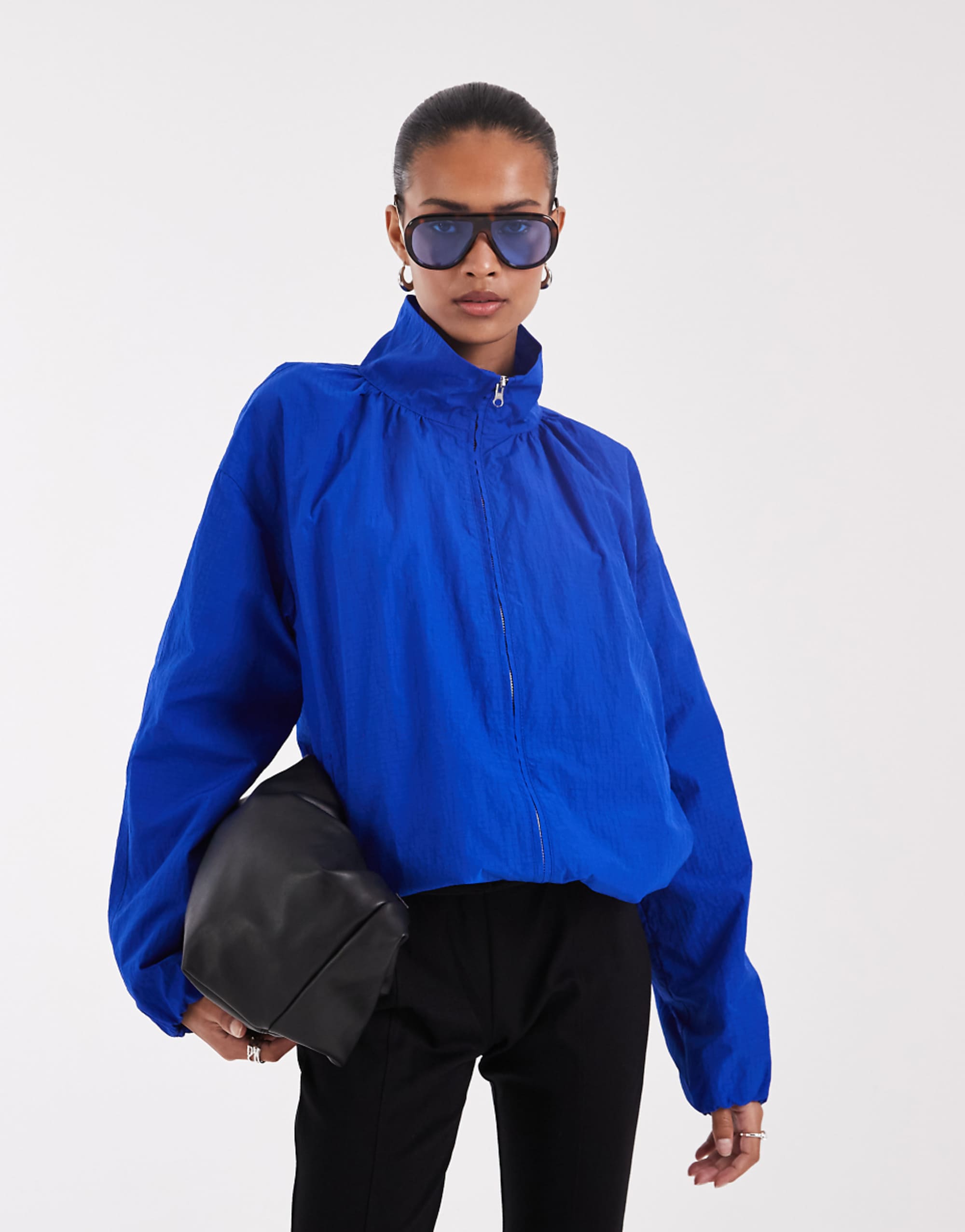Asos Design Oversized Bubble Hem Track Jacket in Cobalt Blue