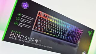 The retail box for the Razer Huntsman V2 gaming keyboard.