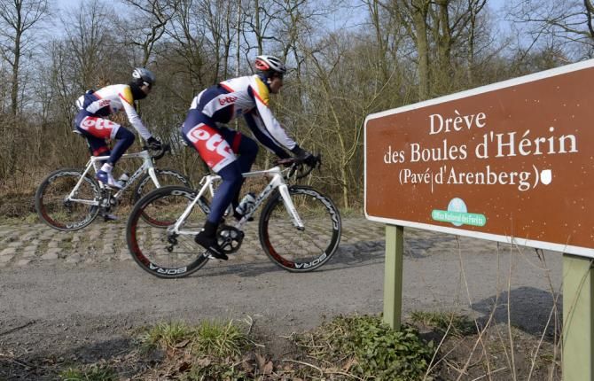 The iconic Arenberg forest sector of cobbles on the Paris-Roubaix parcours