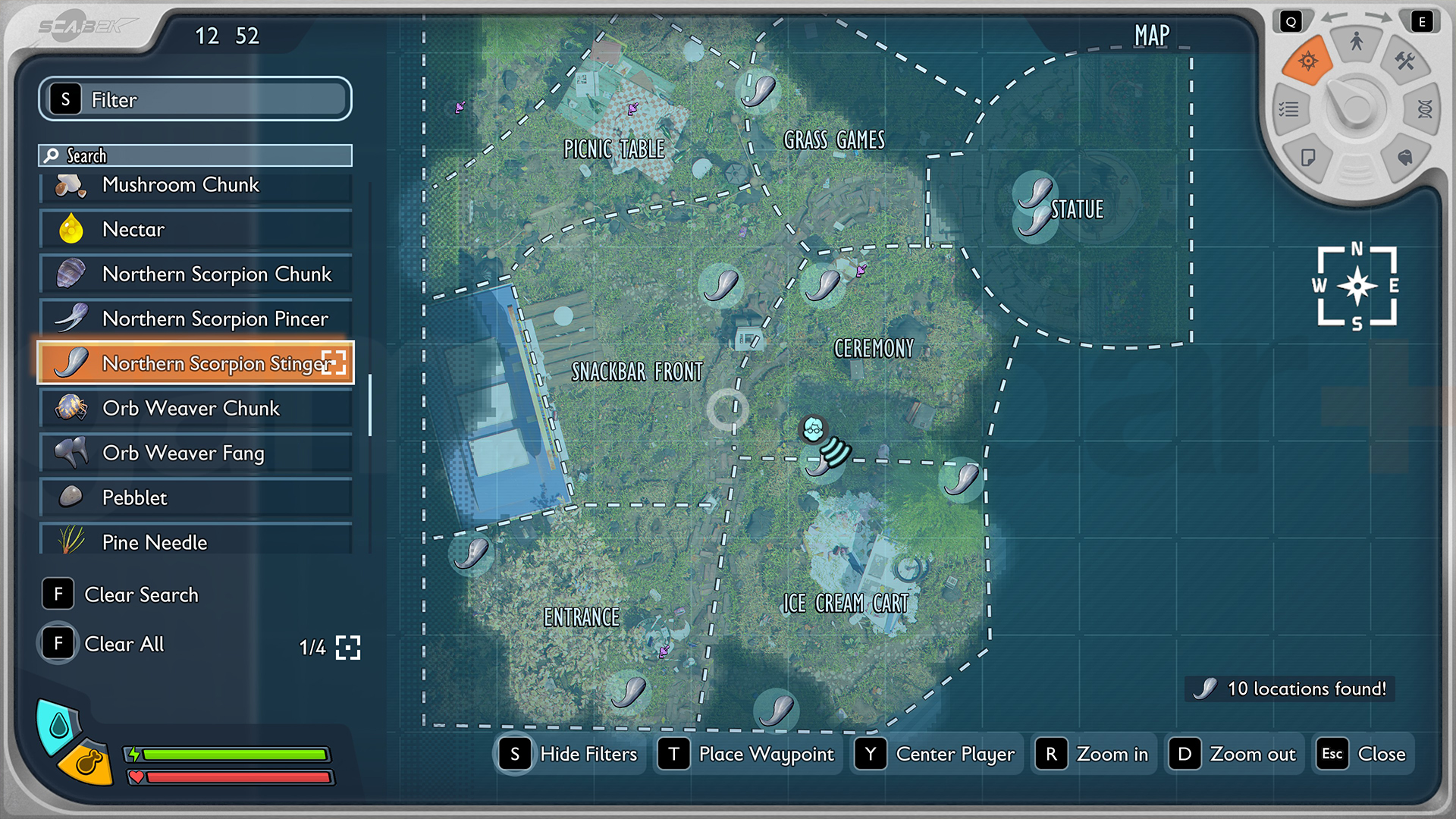 A map of where to find Grounded 2 Northern Scorpions