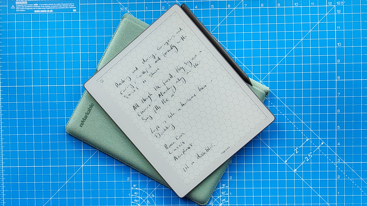 A reMarkable Paper Pure against a blue grid mat during our review process