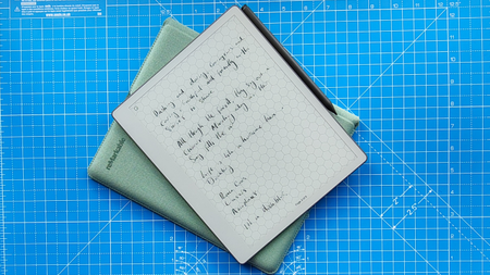 A reMarkable Paper Pure against a blue grid mat during our review process