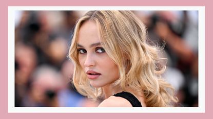 Lily-Rose Depp with an espresso makeup-like smokey eye at the "The Idol" photocall at the 76th annual Cannes film festival at Palais des Festivals on May 23, 2023 in Cannes, France/ in a dusky pink template