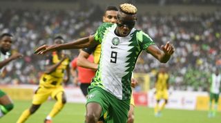 Victor Osimhen of Nigeria in action during the FIFA World Cup 2022 qualifying match between Nigeria and Ghana on 29 March, 2022 at the Moshood Abiola National Stadium in Abuja, Nigeria
