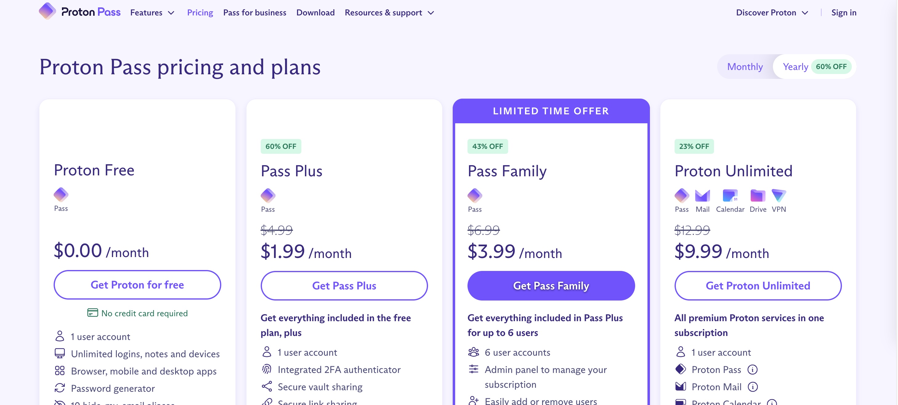 Proton Pass pricing October 2024