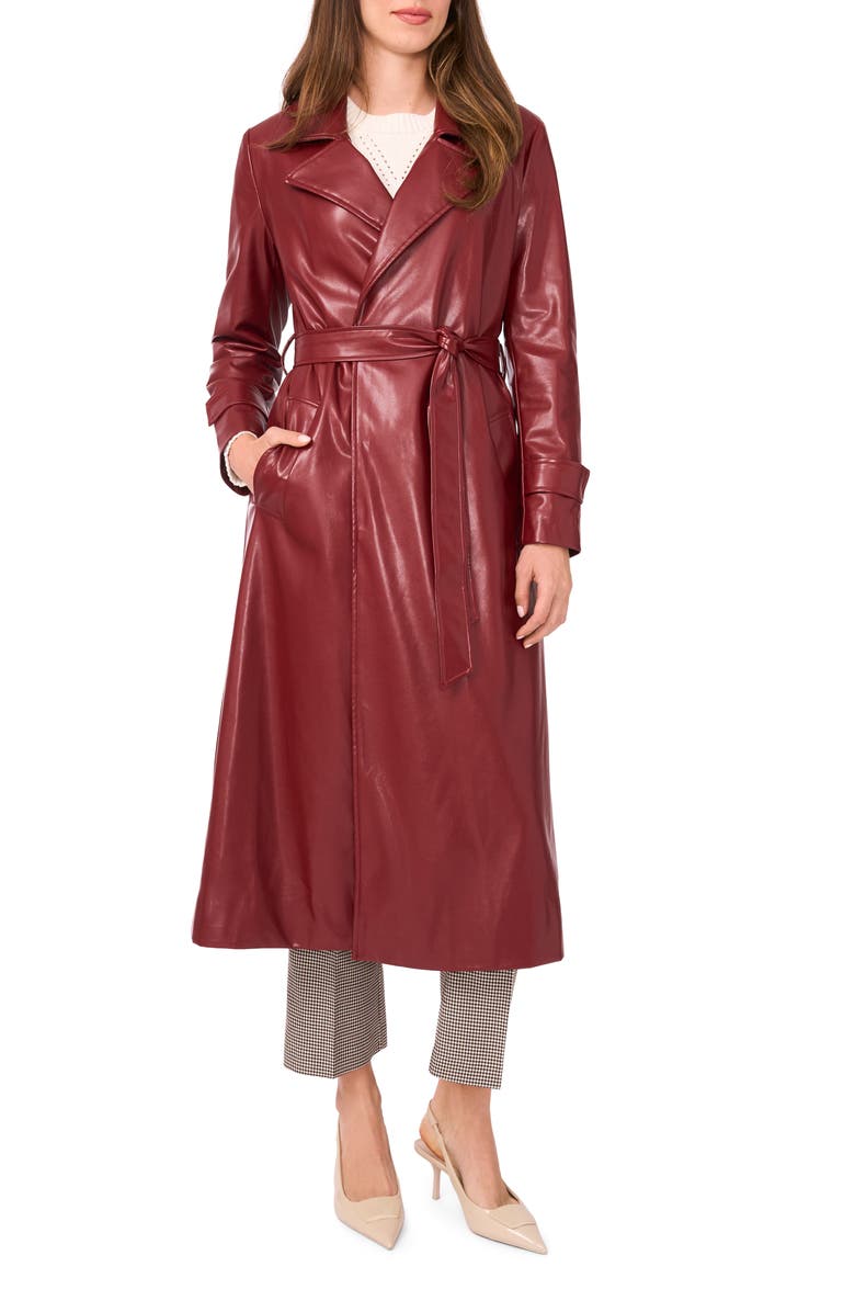 Drapey Faux Leather Belted Trench Coat
