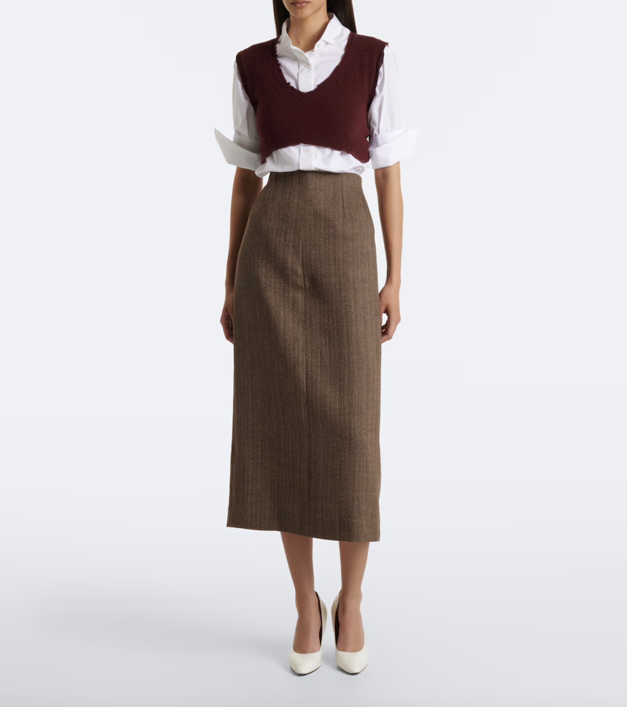 Maison MargielaHerringbone virgin wool midi skirt