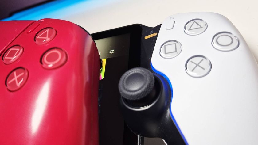 Photo of the red DualSense PS5 controller sitting on the PS Portal, taken by writer Rosalie Newcombe.