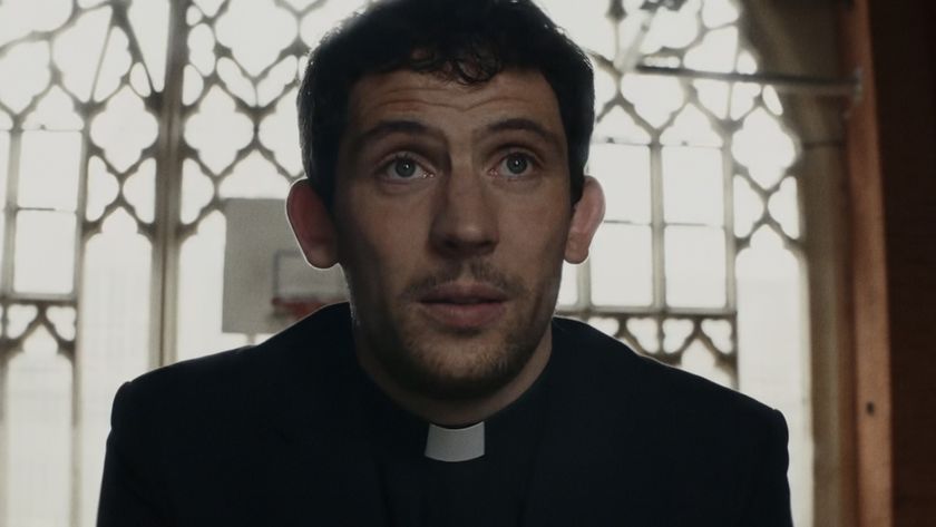 Josh O'Connor in the opening scene of Wake Up Dead Man