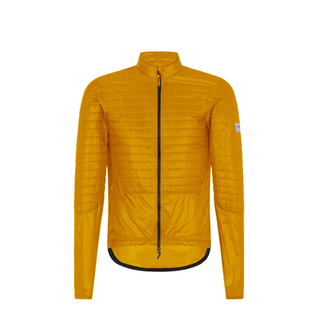 A translucent orange cycling jacket against a white background