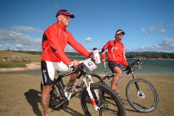 Austrian Franz Preihs (Radsport Kotnik-Focus) warms down after day one