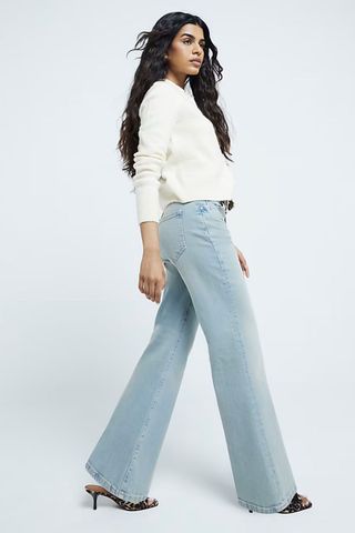 River Island Petite Blue High Rise Wide Leg Jeans