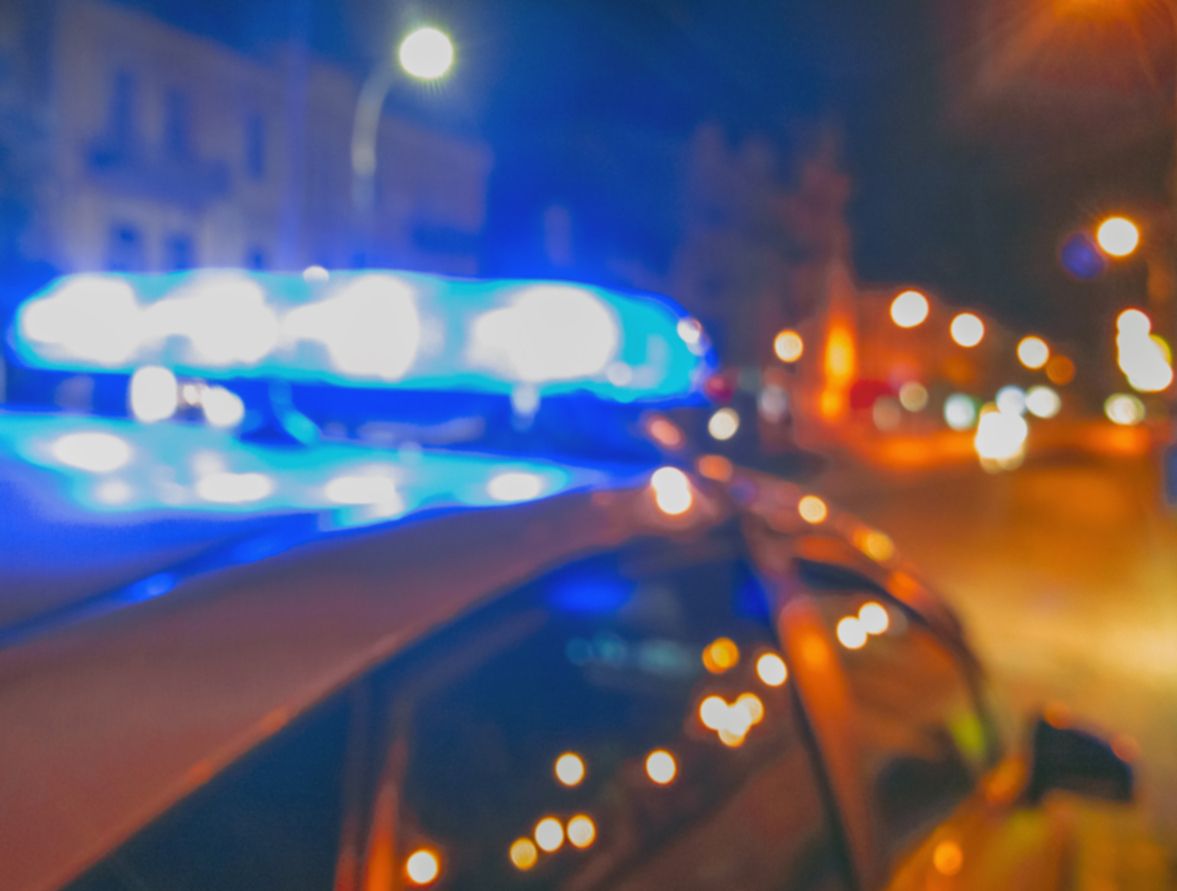 A police car at night.