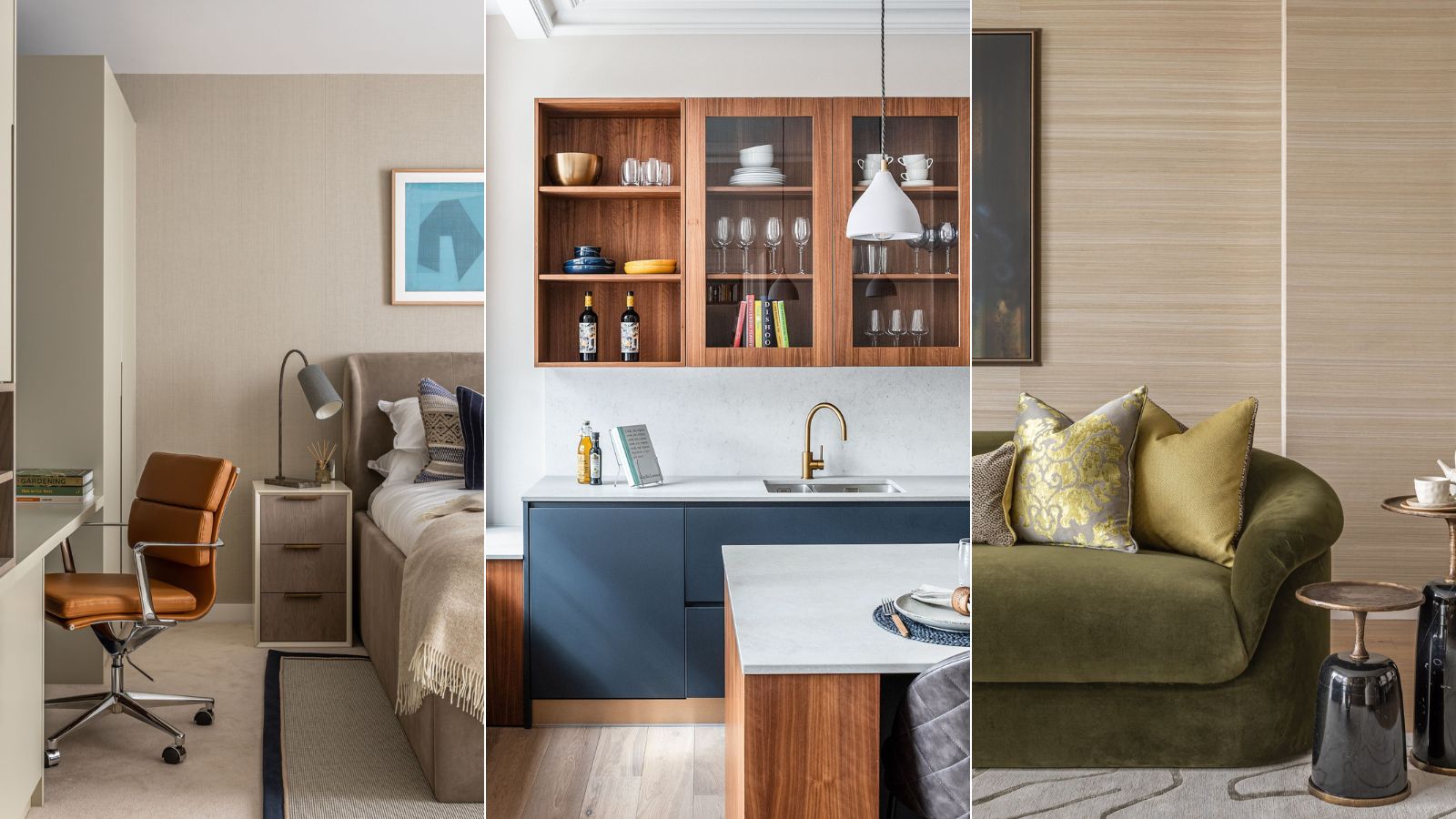 Living room, kitchen, bedroom