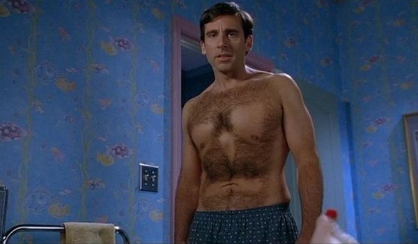 The 40-Year-Old Virgin Steve Carell showing off a waxed chest of smiles